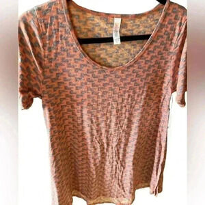 Lularoe XS orange, grey, black Perfect T. Faded look . Geometric pattern NWT.‎